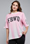 Women's Pink Printed Boxy T-Shirt with Crew Neck and Short Sleeves