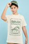 Boy's Beige Printed T-Shirt with Crew Neck and Short Sleeves