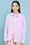 Girl's Pink Ribbed Top & Striped Shirt Set
