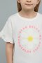 Girl's Cream Crochet Detail T-Shirt With Crew Neck And Short Sleeves - 3