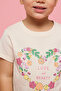 Girl's Beige Printed T-Shirt with Crew Neck and Short Sleeves - 5