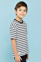 Boy's Cream Striped T-Shirt With Crew Neck And Short Sleeves - 3