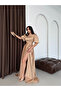 Beige Square Neck Balloon Sleeve Maxi Evening Dress - 2