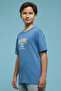 Boy's Blue Printed T-Shirt with Crew Neck and Short Sleeves - 2