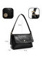 Wrinkled Textured Black Shk302 Faux Leather, Single Compartment with Snap Fasteners, Hand, Arm and Shoulder Bag - 4