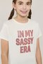 Girl's Beige Typography Print T-Shirt with Crew Neck and Short Sleeves - 2