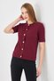 Women's Crew Neck Hair Knit Short Sleeve Knitwear Cardigan 121824 Claret Red - 2