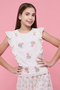 Girl's Cream Embroidered Top & Printed Skirt Set - 2