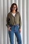 Women's Khaki Basic Body Detailed Shirt with Necklace - 3