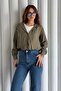 Women's Khaki Basic Body Detailed Shirt with Necklace