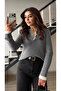 Gray-Ecru Double Collar Knit Sweater - 5