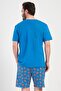 Men's Sax Shorts Pajama Set Short Sleeve 100% Cotton Patterned Pajama Set C8T8N0904 - 4