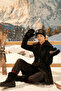 Wide Collar Belted Cashmere Black Coat 14041 - 3