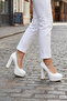 Lina White Vegan Round Toe Thick Platform Heeled Bridal Shoes - 3