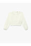 Elastic Waist Lace Detailed Crew Neck Long Sleeve Crop Blouse - 3