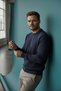 İnterview 0 Collared Woolen Gray Navy Blue Knitwear Sweater - 4