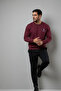 Men's Chest Lettering Printed Burgundy Sweatshirt - 4
