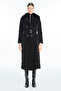 Black Coat with Fur Collar and Belt Detail 13862