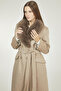 Collar Fur Detailed Mantle Latte Coat 12358 - 4