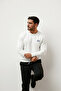 Men's Ecru Sweatshirt with Chest Text Print - 4