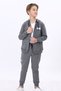 Boy's 2-Piece Set Printed Arma Detail Hooded Zippered Pocket Sweatshirt & Waistband