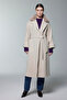 Beige Coat with Fur Collar and Belt Detail 14086