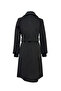Wide Collar Belted Cashmere Black Coat 14041 - 4