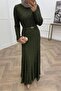 Women's Green Lace Fabric Maxi Length Hijab Dress - 2