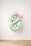 Pink Bow & Sage Green Number 8 Foil Balloon Set