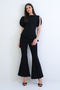 Black Asymmetrical Cut Knitted Blouse with Back Zipper and Spanish Flare Pants Set Alc-X15267 - 2
