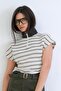 Ecru-Khaki Stand Collar Zippered Half Sleeve Ottoban Blouse Alc-X15295 - 3
