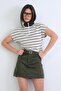 Ecru-Khaki Stand Collar Zippered Half Sleeve Ottoban Blouse Alc-X15295 - 2
