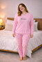 Women's Plus Size Long Sleeve Casual Pajama Set – Soft Textured Comfortable Loungewear - 4