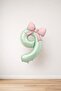Pink Bow & Sage Green Number 9 Foil Balloon Set