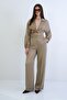 Khaki Double Pocket Zippered Woven Satin Draped Trousers Alc-X15254 - 5