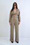 Khaki Double Pocket Zippered Woven Satin Draped Trousers Alc-X15254 - 4