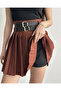 Women's Double Belted Pleated Skirt with Shorts Coffee - 7