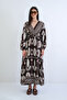Brown V-Neck Ethnic Patterned Maxi Length Woven Summer Dress Alc-X15275 - 2