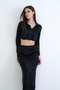 Black Wide Cuff Crop Satin Shirt Alc-X15264 - 5