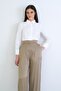 Ecru Wide Cuff Crop Satin Shirt Alc-X15264 - 3