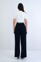 Navy Blue Double Pocket Belted Pleated Detailed Knitted Crepe Palazzo Trousers Alc-X15261 - 5