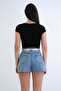 Blue 5-Pocket Distressed Jean Shorts with Flar Accessories Alc-X15271 - 6