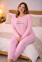 Women's Plus Size Long Sleeve Casual Pajama Set – Soft Textured Comfortable Loungewear - 2