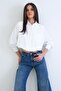 White Wide Cuff Lined Balloon Cut Woven Crop Shirt Alc-X15260 - 3