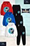 Children's Unisex Wolf Gray Turquoise Canvas 3-Piece Hooded Tracksuit Set