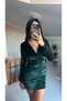 V-neck velvet dress with pleates