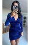 V-neck velvet dress with pleates - 2