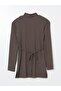 Lcwaikiki Classic Brown Stand Collar Textured Women's Tunic - 5