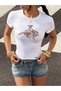 Women's White Jockey Cowboy Printed Crew Neck Slim Crop Tshirt - 3