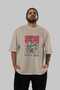 Visions Front Printed Beige Oversize T-Shirt Men Women Cotton Crew Neck T-Shirt - 5